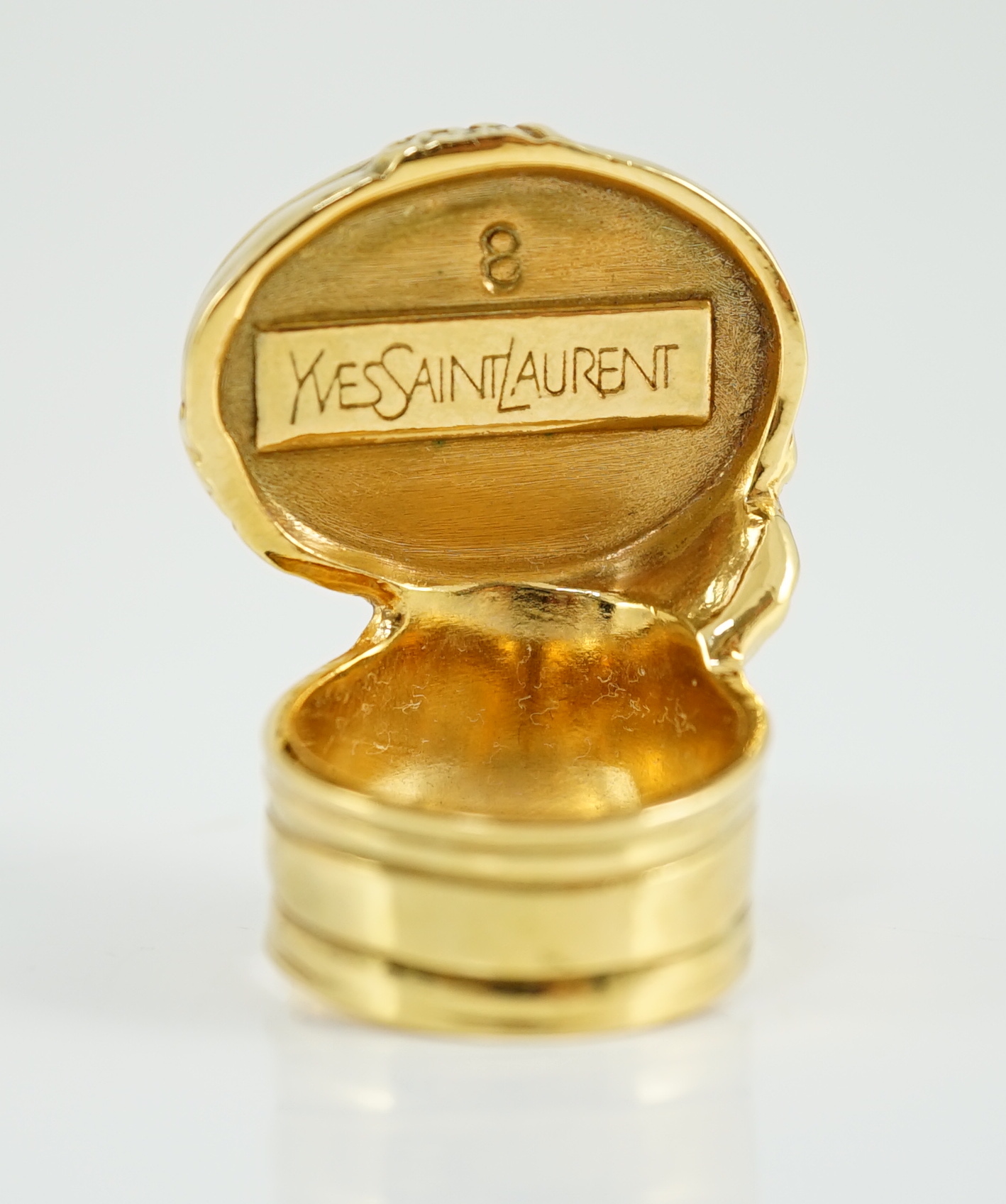 An Yves Saint Laurent labradorite Arty Chunky gold plated cocktail ring, size Q